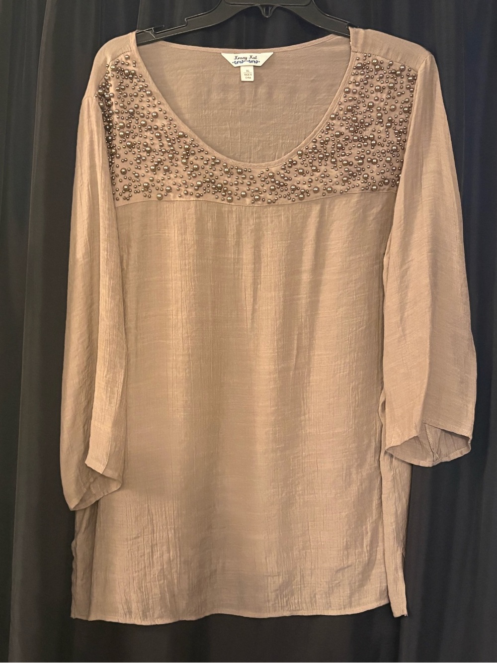 Tan Tunic Top with Bead Accents
